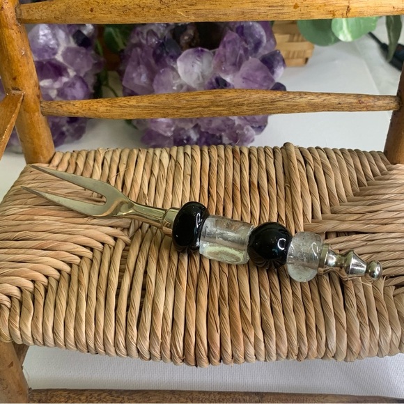 4 Glass Beaded Stainless Steel Forks Appetizers Olives Charcuterie Cocktail Set - Picture 14 of 15